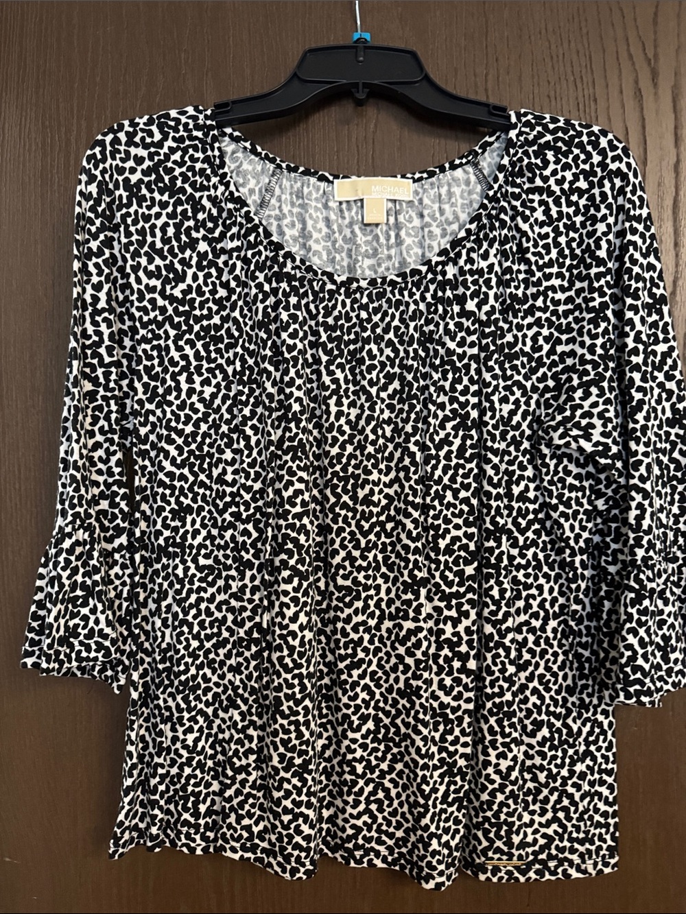 Michael Kors Black and White Animal-Print Flutter Sleeve Blouse